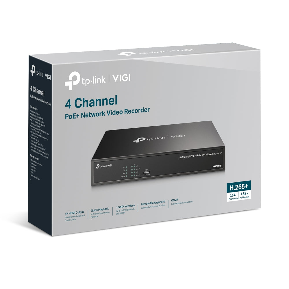 TP-Link VIGI NVR1004H-4P-2TB 4-Channel 16MP PoE+ NVR with 2TB HDD