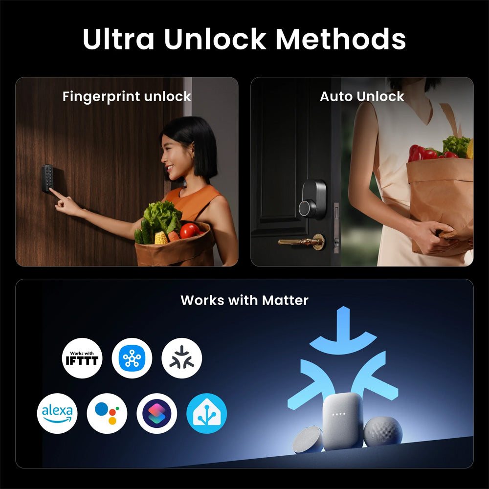 SwitchBot Lock Ultra with Keypad Touch Bundle| Fingerprint Smart Lock with Auto-Lock, Quiet Mode, 17 Unlock Methods & Matter Support