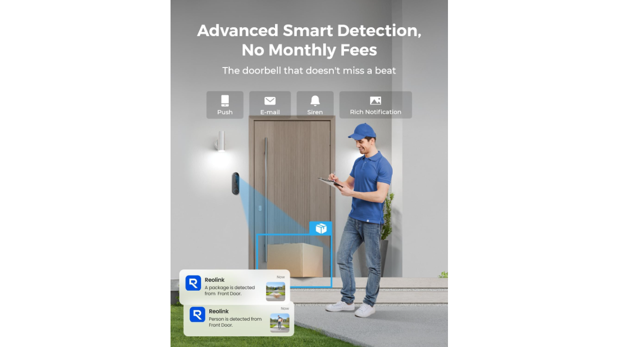Reolink Smart 4MP Battery-powered WiFi Video Doorbell (Gen 2) with Wireless Chime Included