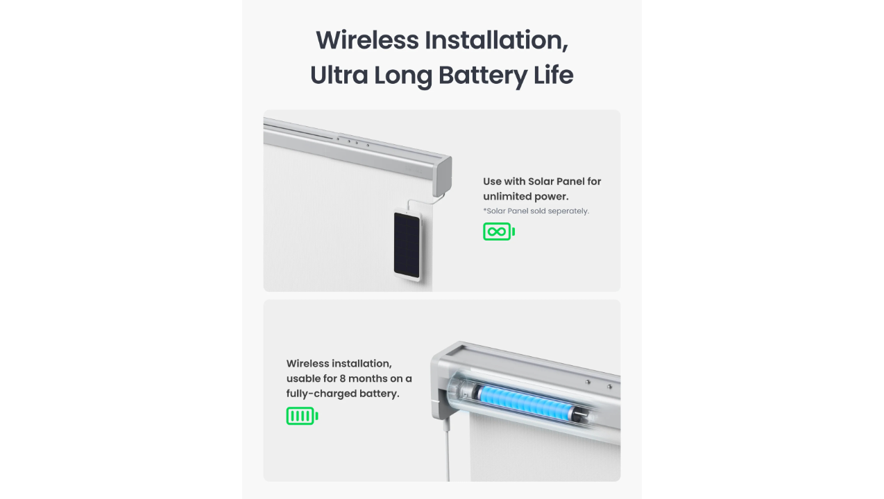 SwitchBot Roller Shade + SwitchBot Solar Panel for Roller Shade Bundle | Smart Automatic Blinds, Fits Any Window - Grey