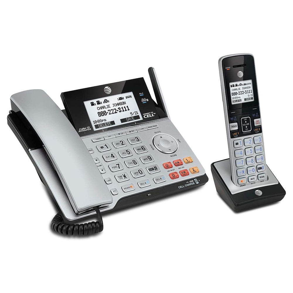 AT&T 2-Line Corded/Cordless Phone Answering Machine (TL86103) - Silver/Black