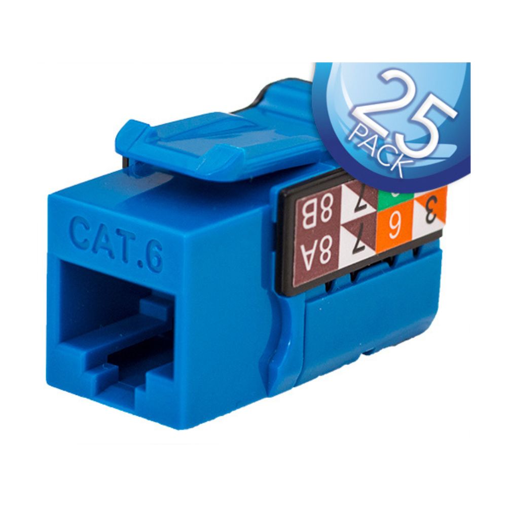CAT6 Data Grade Keystone Jack, RJ45, 8×8, 25 Pack