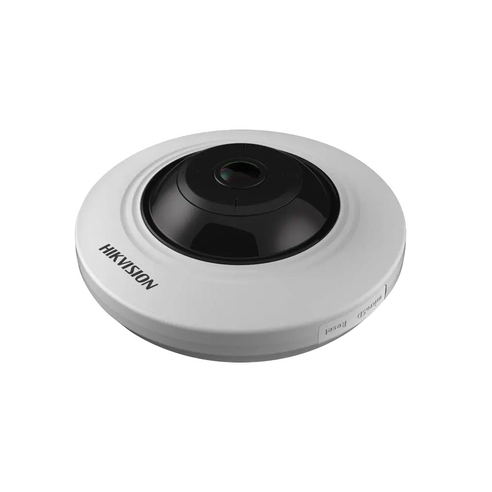 Hikvision DS-2CD2955FWD-IS 5MP PoE indoor circular fisheye security camera with 360-degree panoramic view and built-in microphone