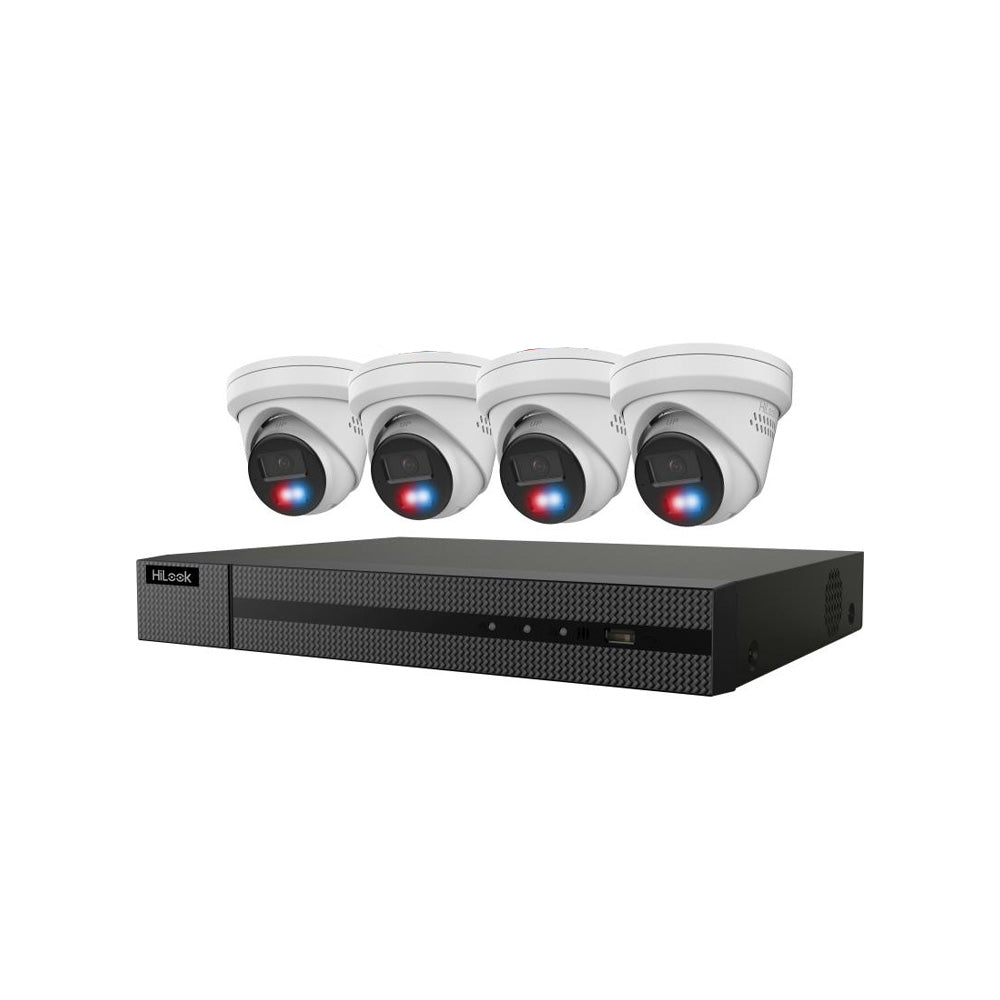 HiLook IK-4248TH-MH/PL 4-channel 8MP PoE NVR security kit with four 4K turret cameras and 2TB pre-installed hard drive