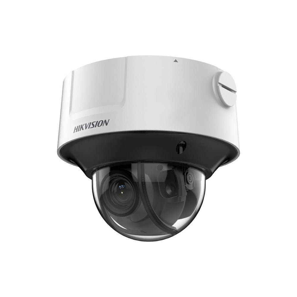 Hikvision DS-2CD3D46G2T-IZHSUY 2.8–12mm 4MP DarkFighter varifocal dome PoE security camera with motorized lens, AI human and vehicle detection, IR, and weatherproof housing.