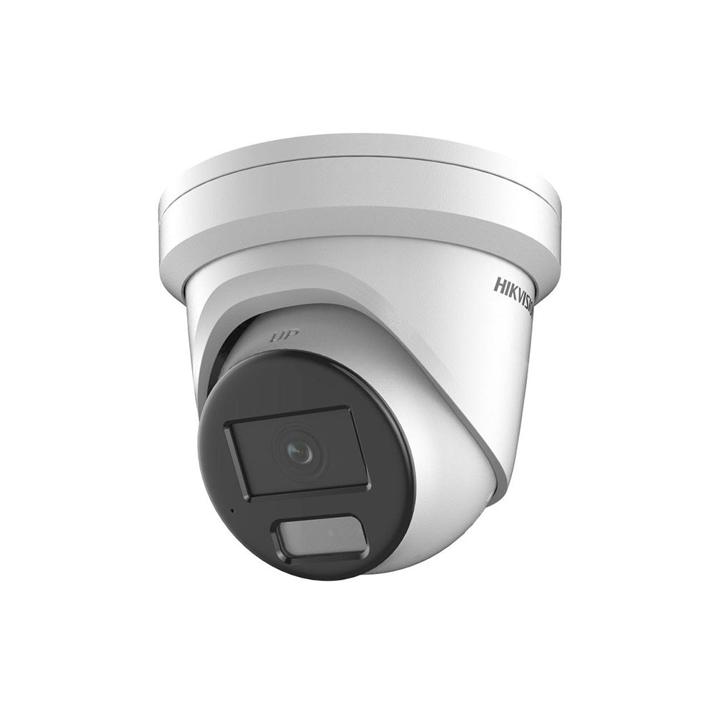 Hikvision DS-2CD3386G2H-LISU 2.8mm 8MP Smart Hybrid Light AcuSense outdoor turret PoE security camera with AI detection, built-in microphone, and IP67 weatherproof housing.