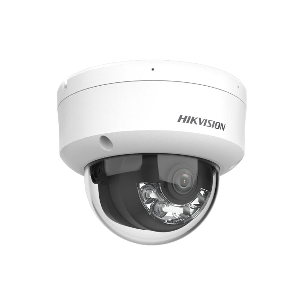 Hikvision DS-2CD3146G2H-LISU 2.8mm 4MP Smart Hybrid Light dome PoE security camera with dual illumination, built-in microphone, AI detection, and weatherproof IP67 housing.