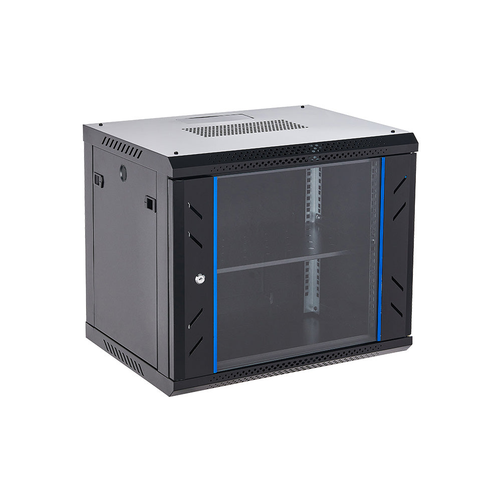 9U Unassembled Wall Mount Network Server Cabinet | Locking Glass Door, 2 Fans, Network Enclosure for IT/Data Computer Equipment
