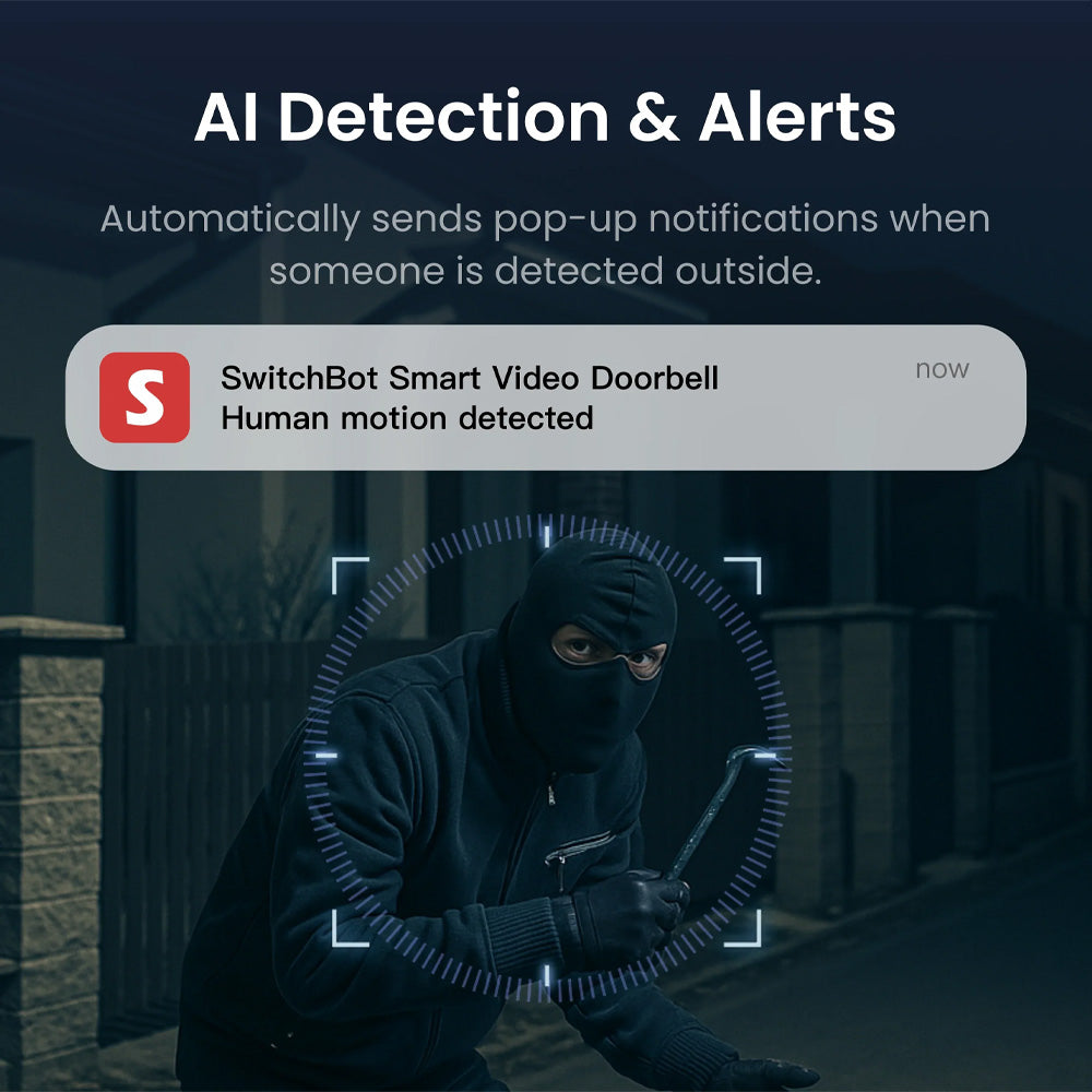 SwitchBot Smart Video Doorbell | Battery-Powered, 2K HD Clarity, Ultra-Wide View & Color Night Vision, Motion Detection, 2-Way Audio, Alexa Compatible