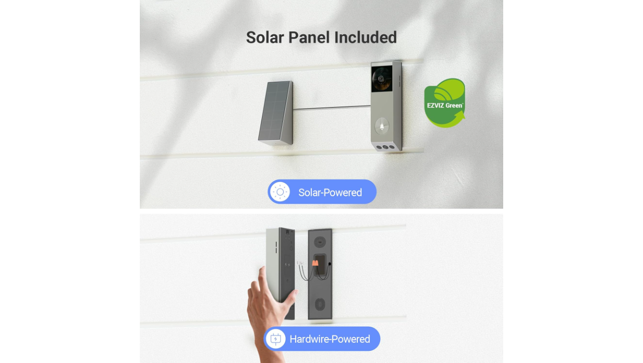 EZVIZ EZEP3XPRO 2K Battery-powered Video Doorbell with Solar Panel| Battery-Powered, Smart Camera with Chime, Motion Detection, 2-Way Audio, Night Vision, Alexa Compatible