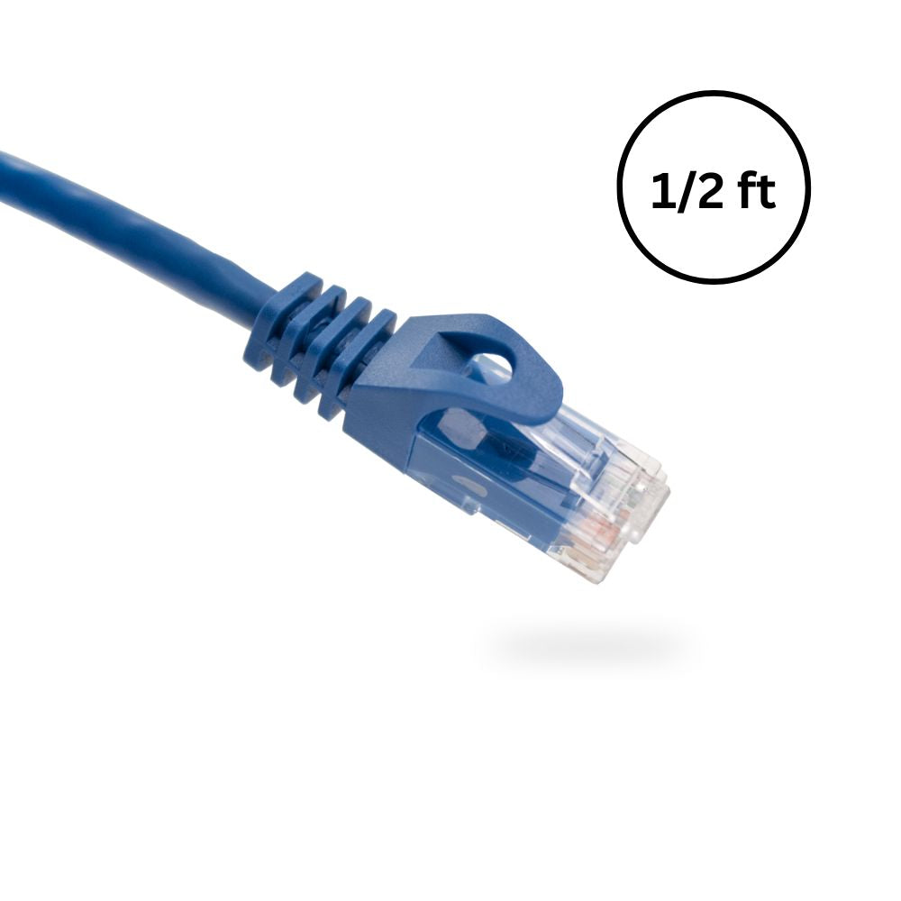 CAT6 1/2ft Bare Copper Patch Cable with Boot and Protector (10 pack) | Available in Blue, White, Black, and Yellow