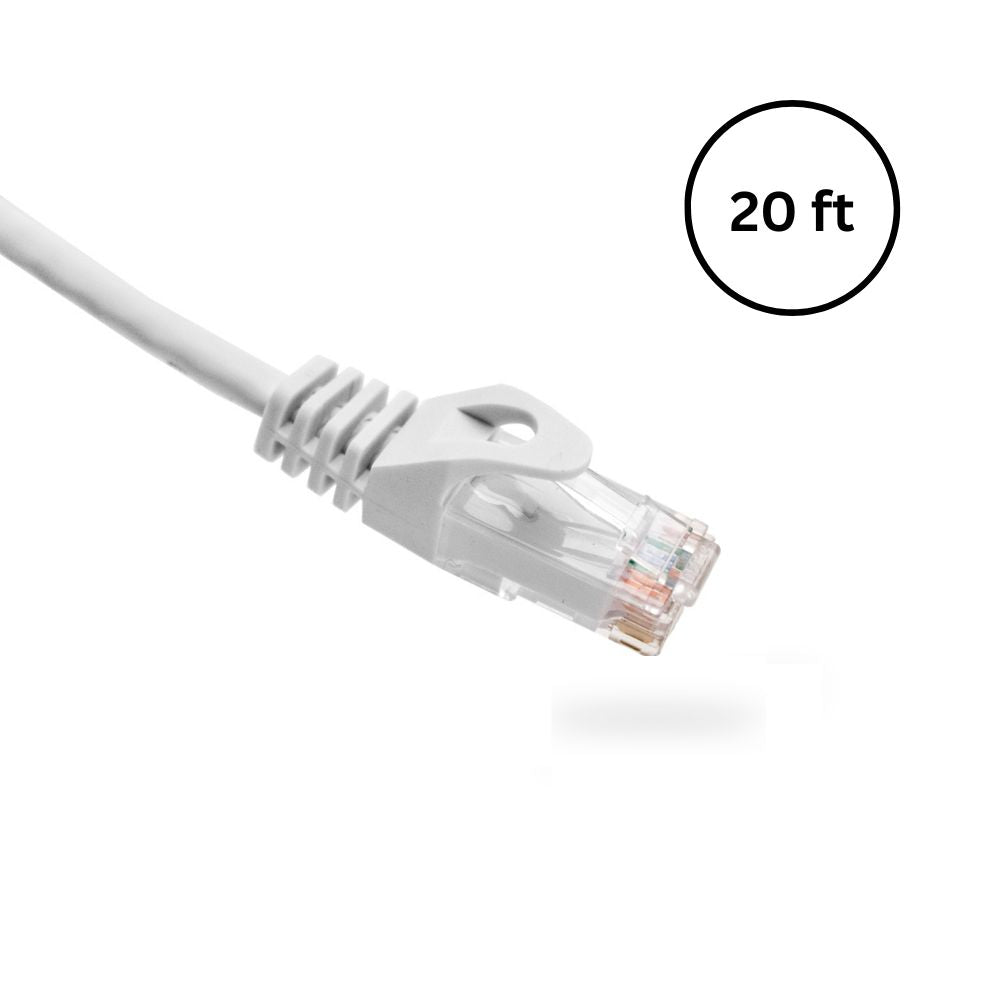 CAT6 20 ft Bare Copper Patch Cable with Boot and Protector | Available in Blue, White, and Black