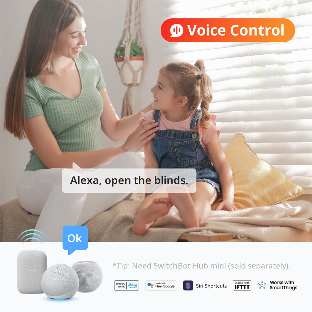 SwitchBot Blind Tilt | Smart Electric Blinds with Bluetooth Remote Control, Solar Powered, Light Sensing Control