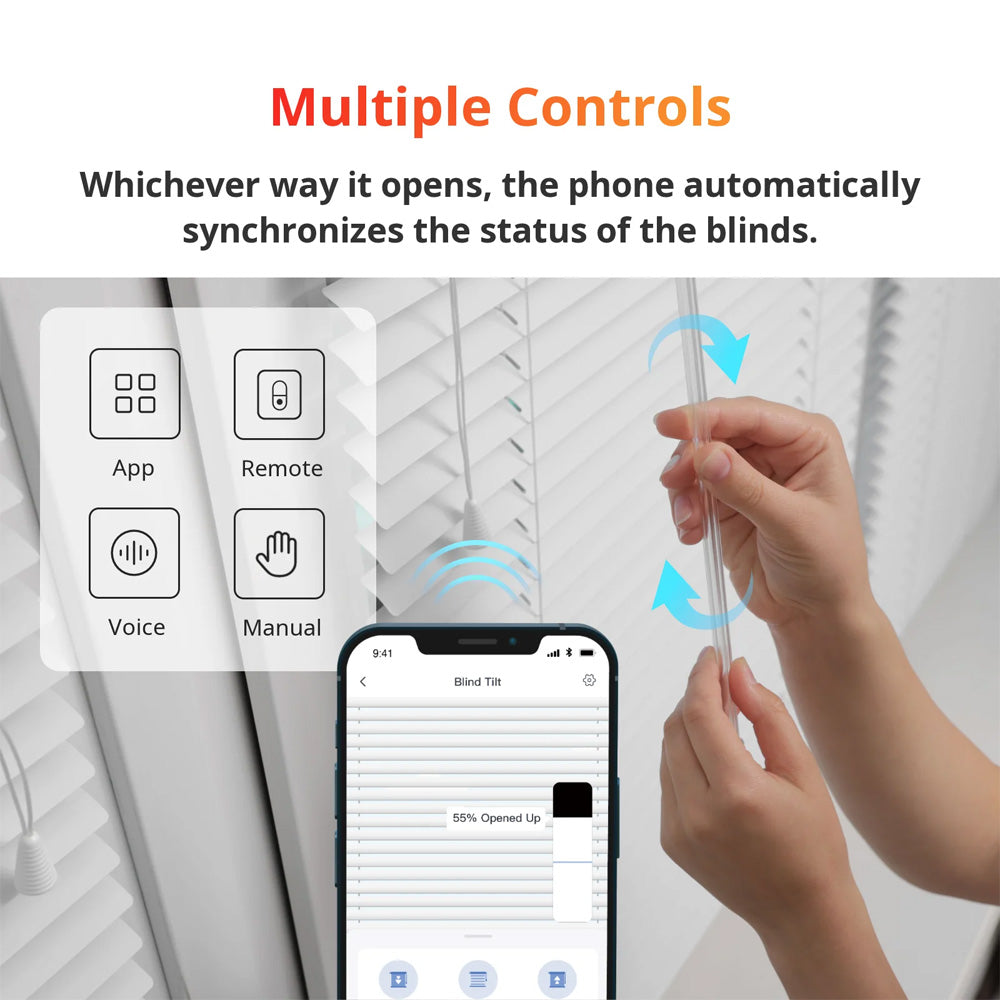 SwitchBot Blind Tilt | Smart Electric Blinds with Bluetooth Remote Control, Solar Powered, Light Sensing Control