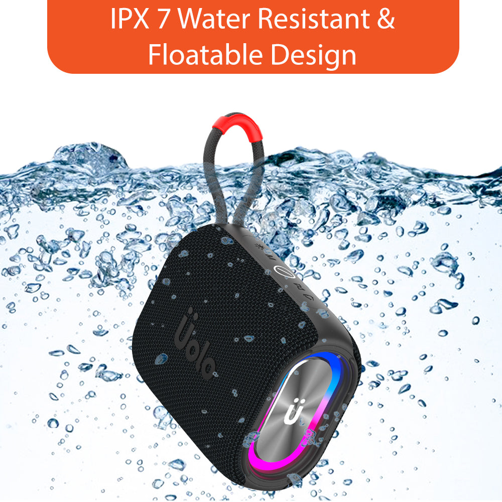 Uolo Pulse GloWave Mini Wireless & FM Speaker | [8W] Stereo Sound, Water Resistant, 20+ Hours Playtime, Emergency flashlight and SOS function