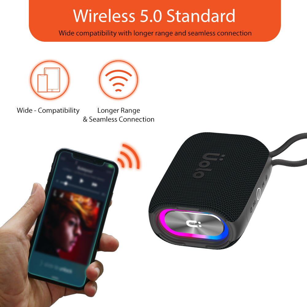 Uolo Pulse GloWave Mini Wireless & FM Speaker | [8W] Stereo Sound, Water Resistant, 20+ Hours Playtime, Emergency flashlight and SOS function