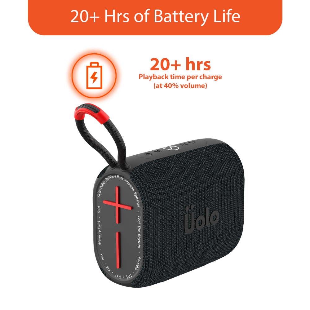 Uolo Pulse GloWave Mini Wireless & FM Speaker | [8W] Stereo Sound, Water Resistant, 20+ Hours Playtime, Emergency flashlight and SOS function
