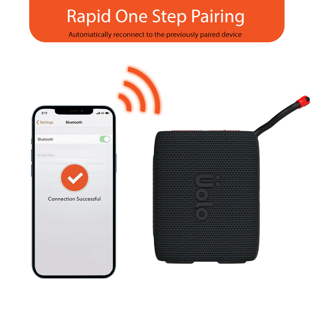 Uolo Pulse GloWave Mini Wireless & FM Speaker | [8W] Stereo Sound, Water Resistant, 20+ Hours Playtime, Emergency flashlight and SOS function